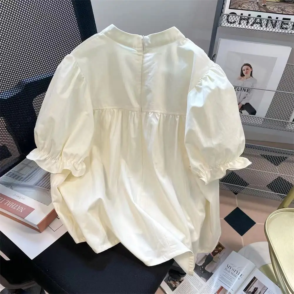 Oversized Bright Line Decoration Lively Cute Blouse Summer New Korean Buttons Girl Next Door Fashion Style Shirts Women Clothes