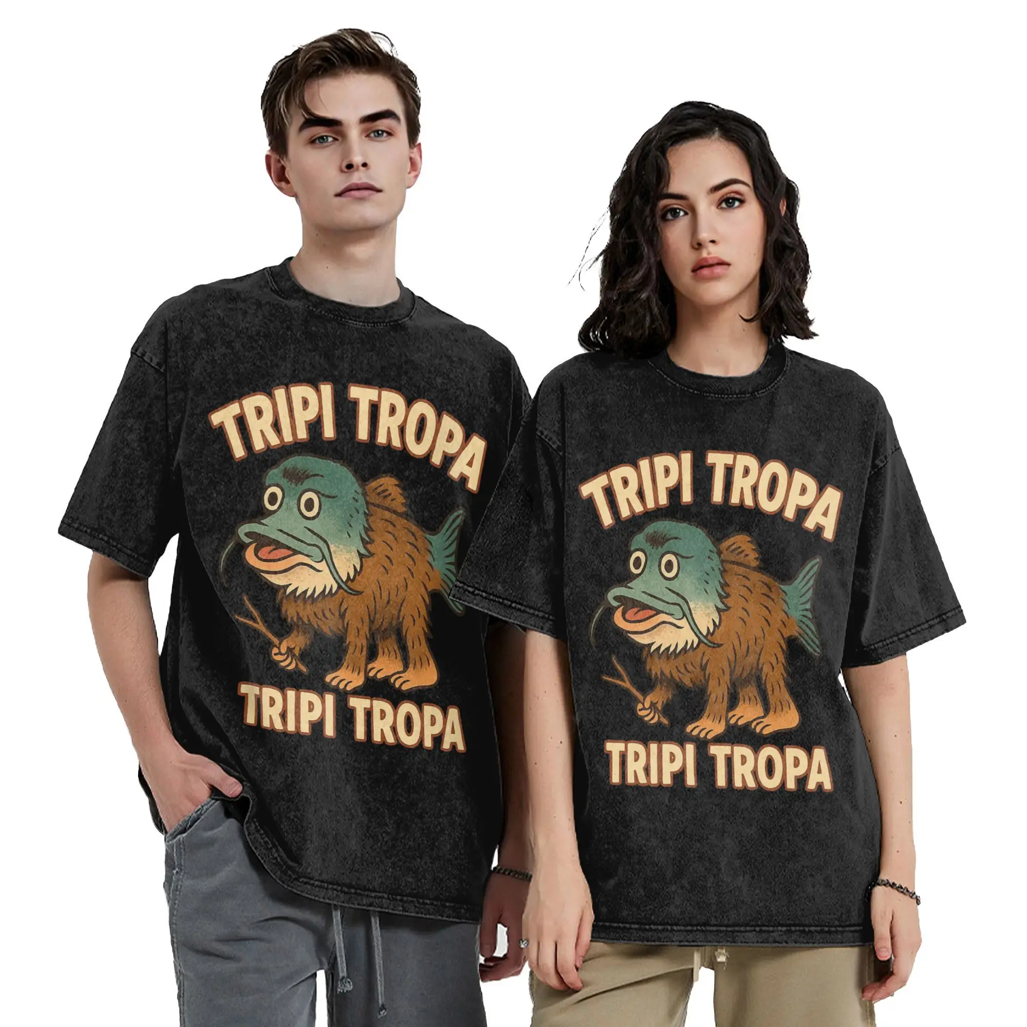 

Tripi Tropa Funny Catfish Meme Italian Brainrot T Shirt Hip Hop T Shirts Short-Sleeve Vintage Tops Cotton Plus Size Top Tees