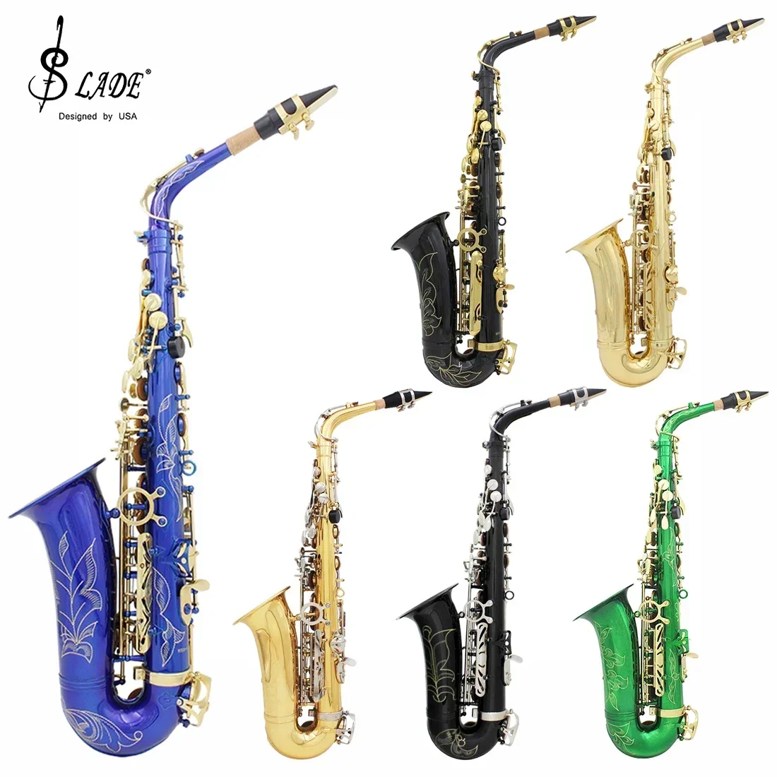 

SLADE Eb Alto Saxophone White Shells Keys Brass Body Sax Set with Case Saxophone Accessory Professional Woodwind Instruments