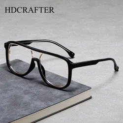 HDCRAFTER Retro Frame Glasses Frame Men's Fashion Double Beam Eyeglasses Frame Large Size Prescription Optical Eyewear Myopia