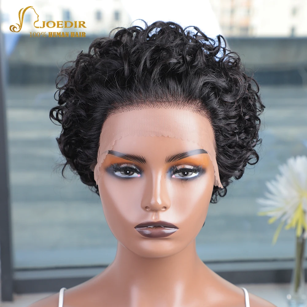 Joedir Short Pixie Cut Wig Human Hair Brazilian Remy 13*1 Transparent Lace For Black Women Colored Human Hair Wigs Good quality