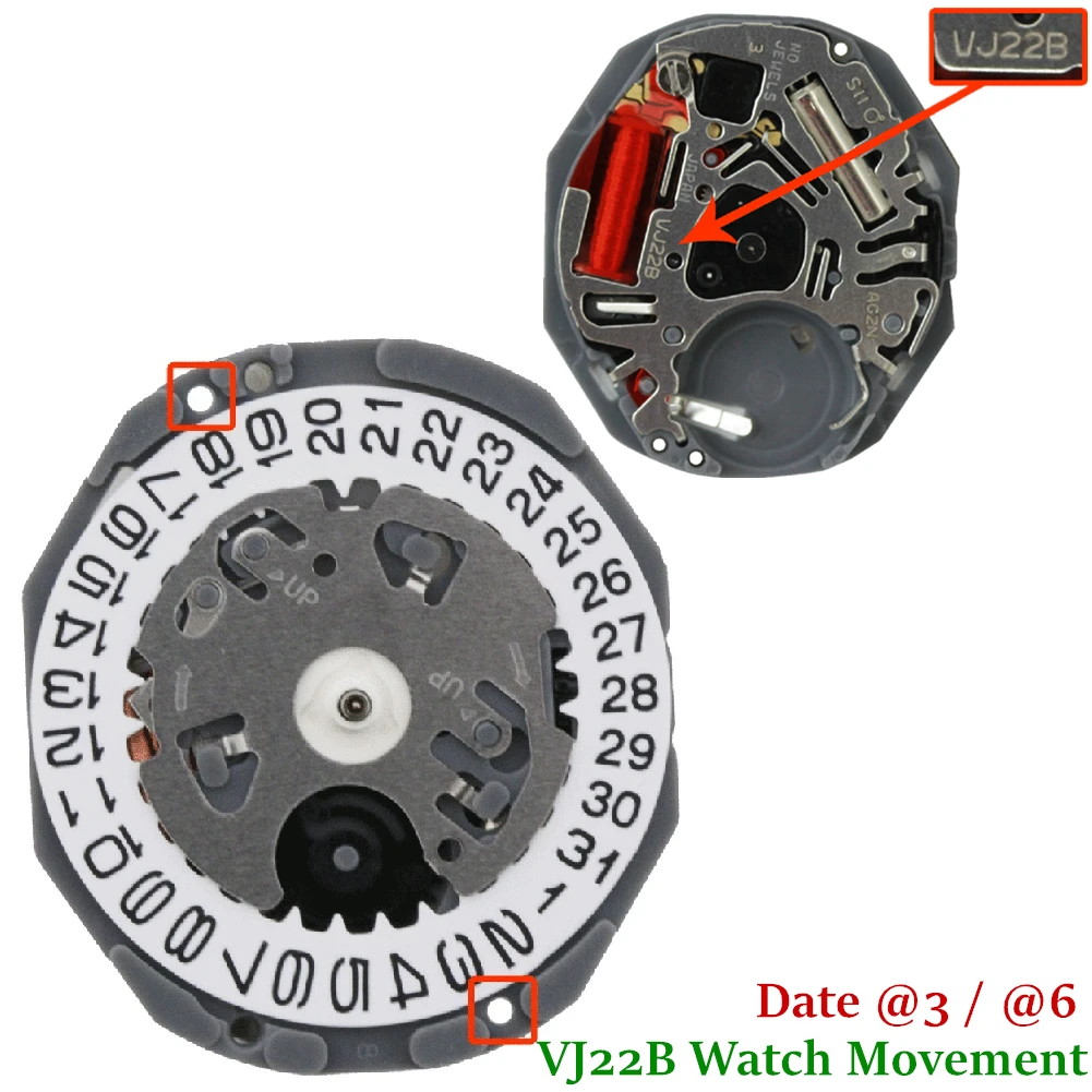 Quartz Watch Movement Replacement White Dial With 351332 Stem For Hattori VJ22 VJ22B Watch Accessories Parts