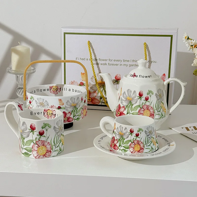 Vintage style coffee cup Breakfast cup teapot Birthday wedding gift afternoon tea set