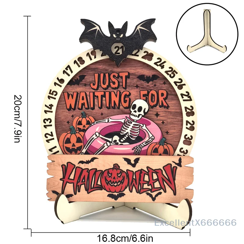 Halloween Countdown Calendar Wooden Rotatable Calendar With Base Tabletop Decor For Home Holiday Party