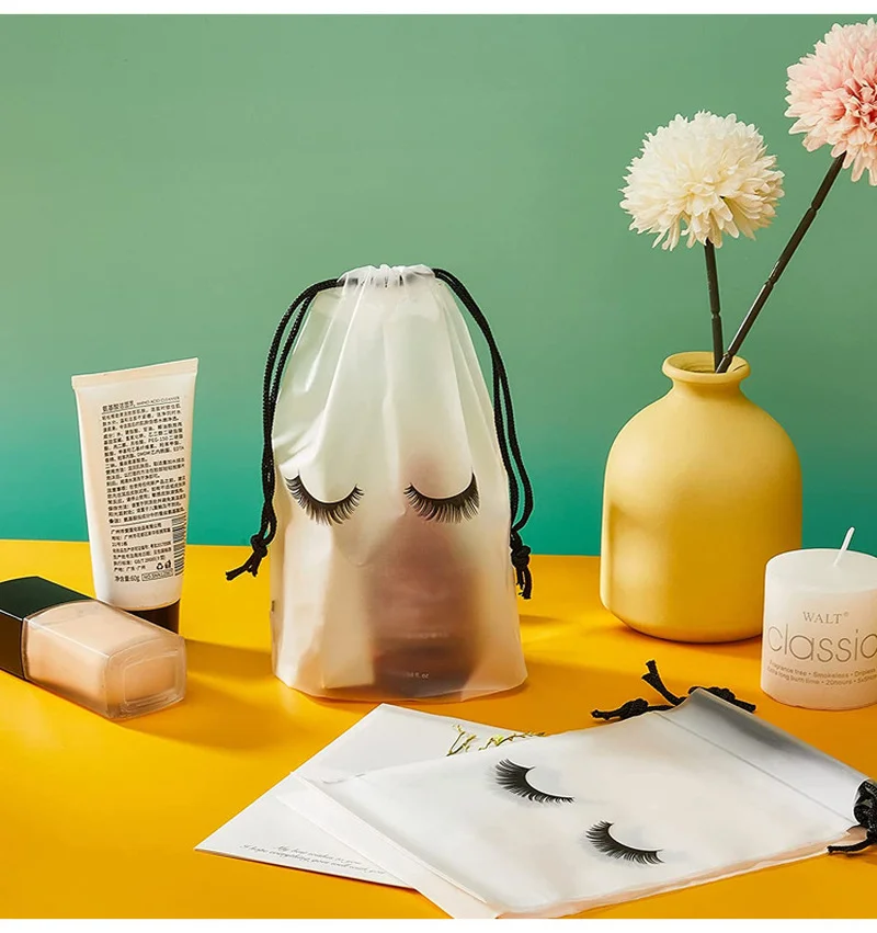 50 Pieces Eyelash Aftercare Bags Plastic Bags Waterproof Toiletry Makeup Pouch Cosmetic Travel with Drawstring Accessories