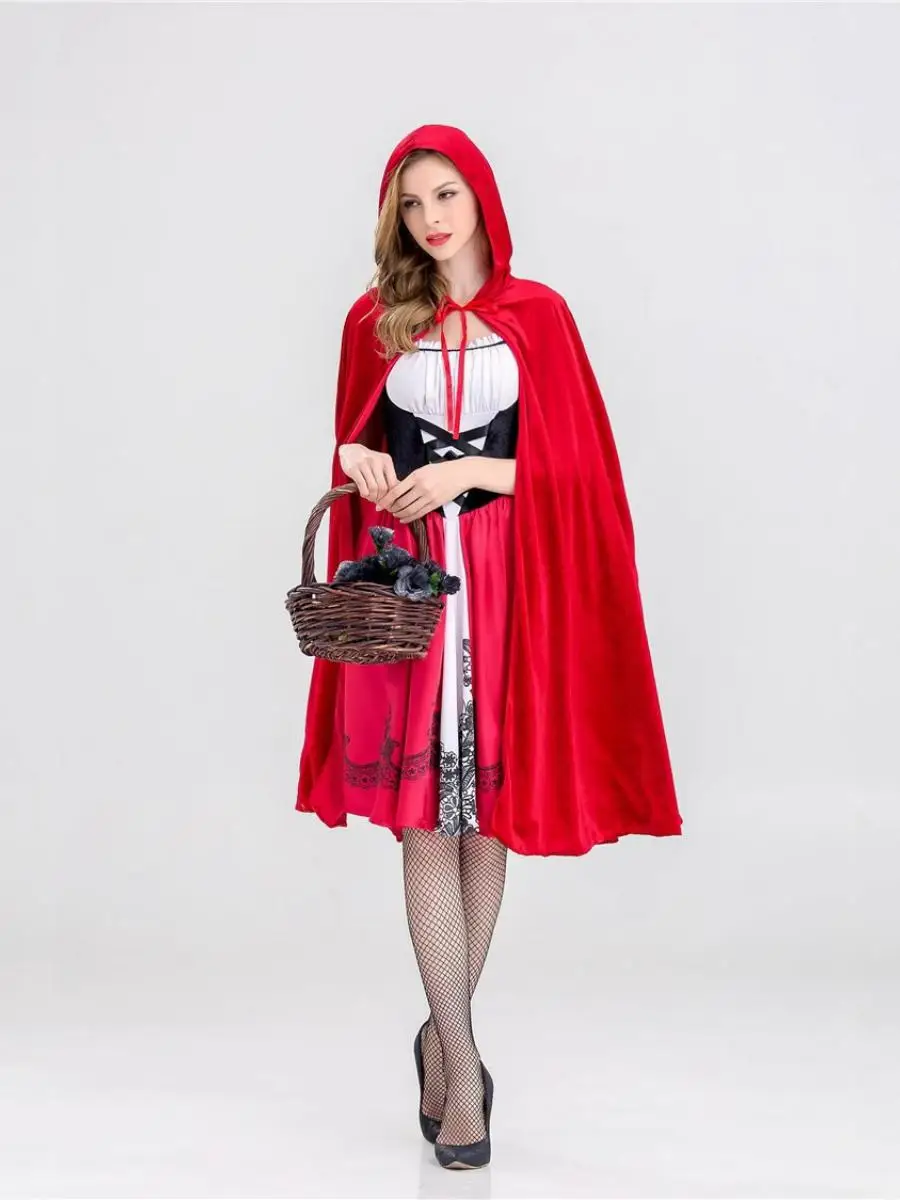 Adult loween Red Hooded Dr Cosplay Costume Red Cloak Masquerade Ball Performance Clothing Polyester Material