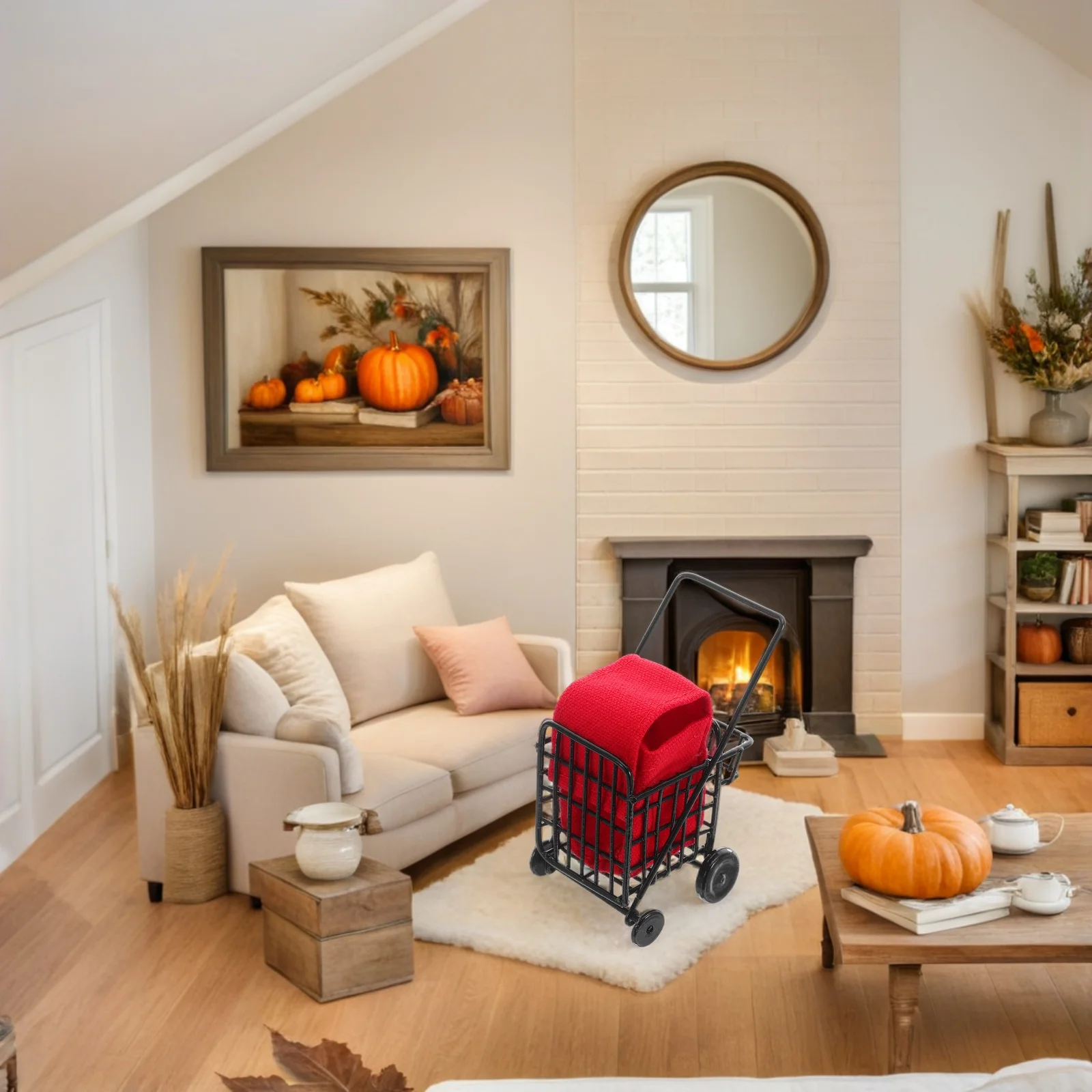 1:12 عربة تسوق صغيرة عربة معدنية سوداء لدمية المطبخ البقالة التظاهر جمع الملحقات