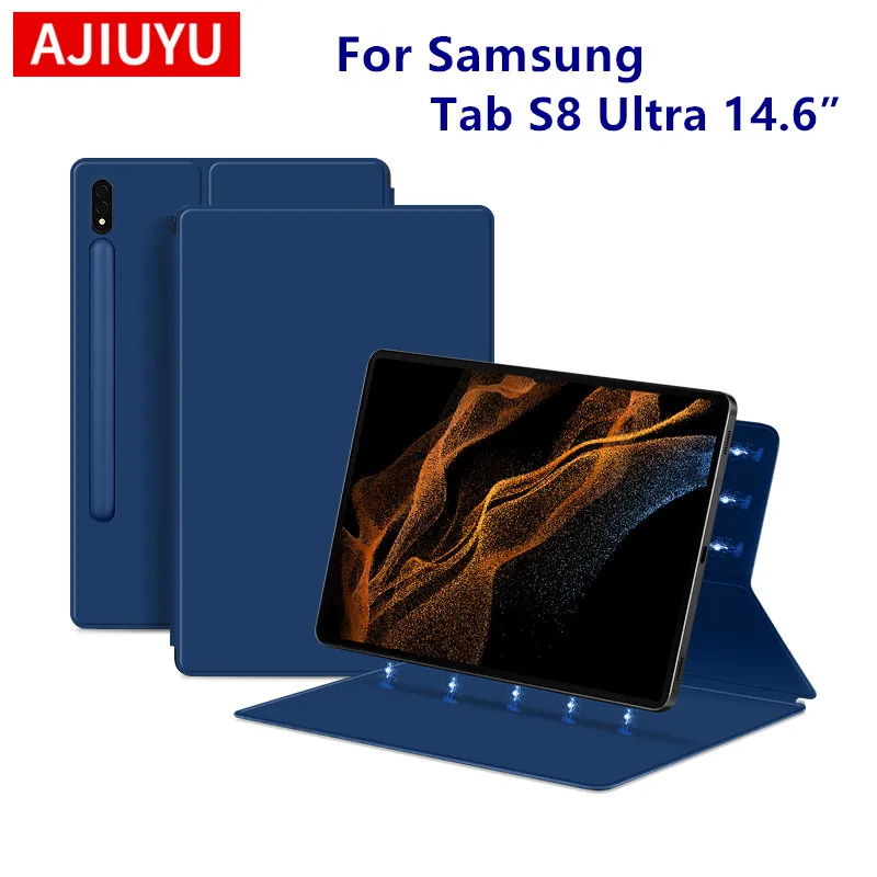 

Магнитный чехол AJIUYU для Samsung Tab S8 Ultra 14,6 дюймов Smart Cover Tablet S7 FE Plus 12,4 11 S8ultra X900 X906 S8u Слот для ручки PU