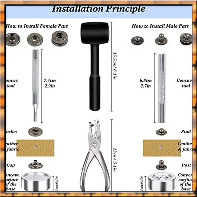 

A78K Новый комплект кожаных застежек, 120 комплектов металлических застежек с 6-инструментами для установки, для курток