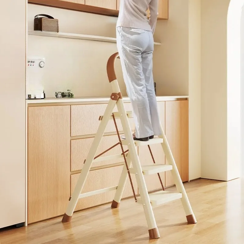Foldable Aluminum Step Ladder for Home Use | Telescoping Lightweight Metal Ladder, Portable Multi-Purpose Indoor Stool