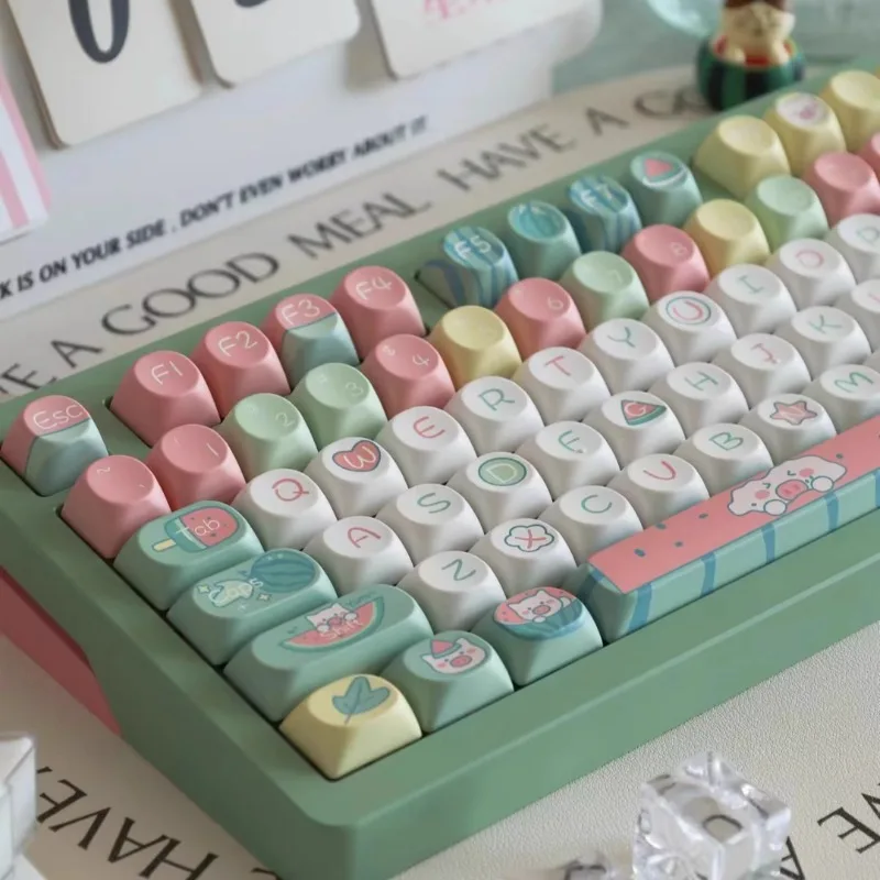 Sweet Watermelon Theme Keycap Set 138Key PBT Custom Cute Cartooon Keyboard Cap SOA Profile Game Key Cap for Mechanical Keyboard