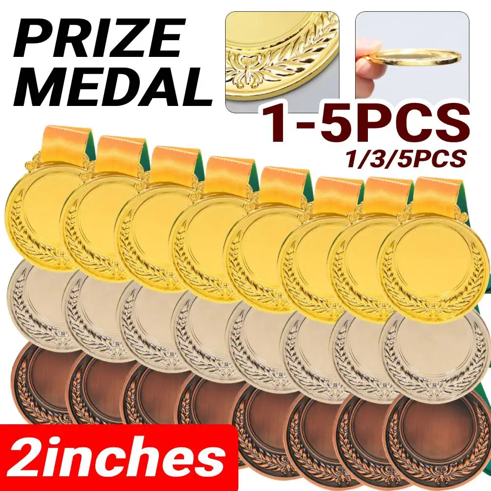 1-5 Pcs Gold Silver Bronze Prize Medal w/Neck Ribbon, 2inches 1st 2nd 3rd Award Medal, Kids School Sports Meeting Souvenir Gift