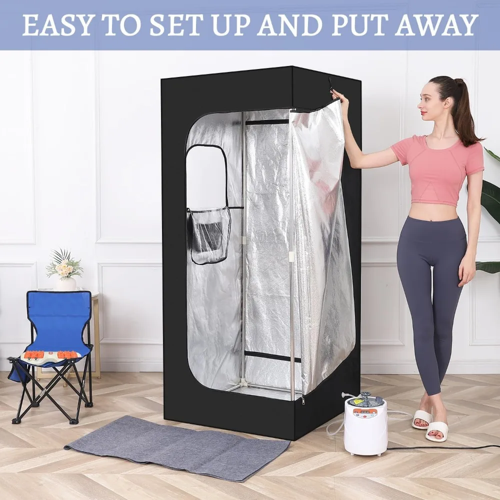 Cofute-Full Body Personal Home Sauna Tent, 1100W, 3L, Sauna Steamer, Remote Control, Foldable Chair, Black