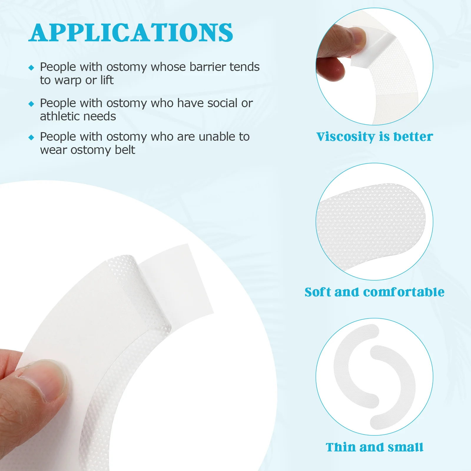 20 Pcs Tape Reinforcement Skin Extender Strips Adhesive Barrier Ostomy Bag Stoma Sensitive Nursing Supplies White