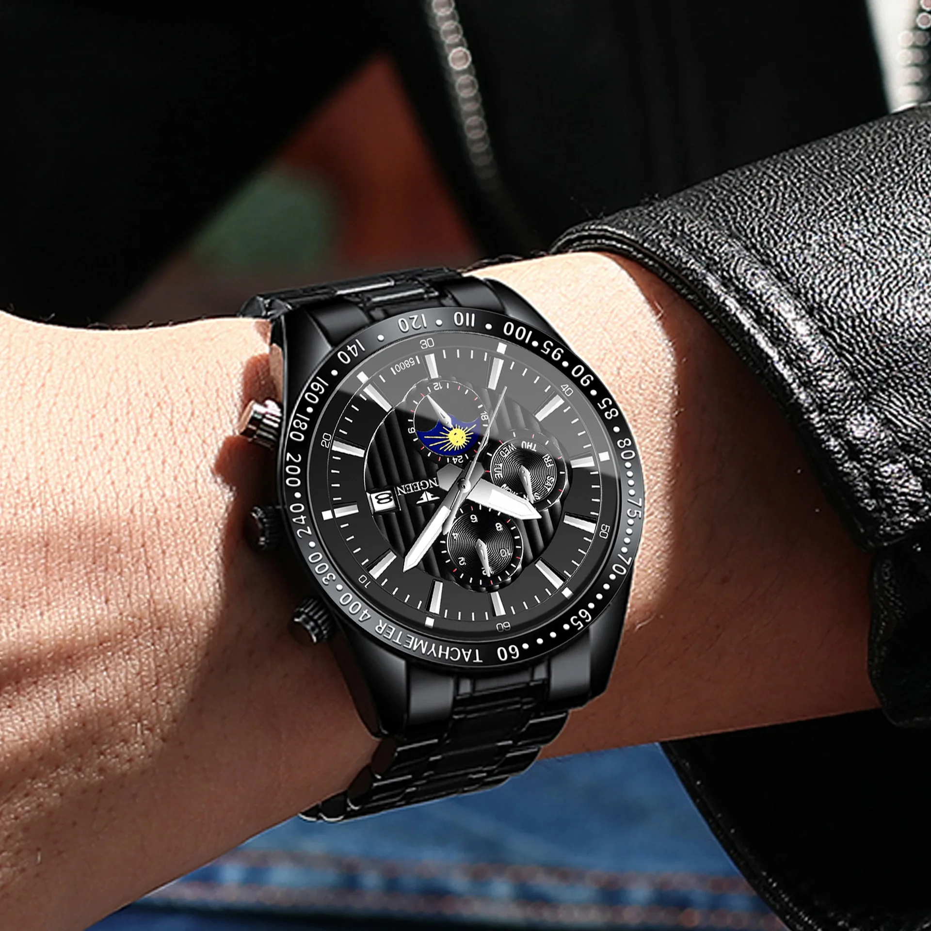 AL-146 완전 자동 6침 학생 시계, 쿼츠 시계, 트렌디한 중학생 기계식 시계, 방수 손목시계