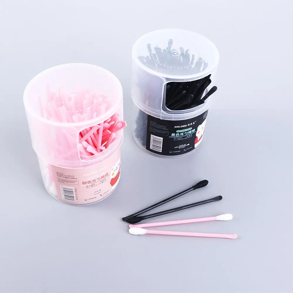 Portable Nail Art Sticks Ear Pick Cleaner Plastic Curette Cotton Bud With Ear Spoons Cotton Pads Disposable Cotton Swabs
