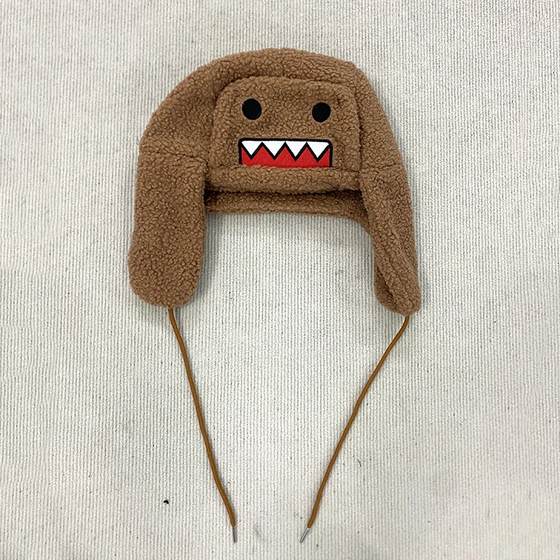 Unique Cartoon Design Embroidery Warm Coral Velvet Lei Feng Hat Autumn Winter Outdoor Ear Protection Fashionable Cap