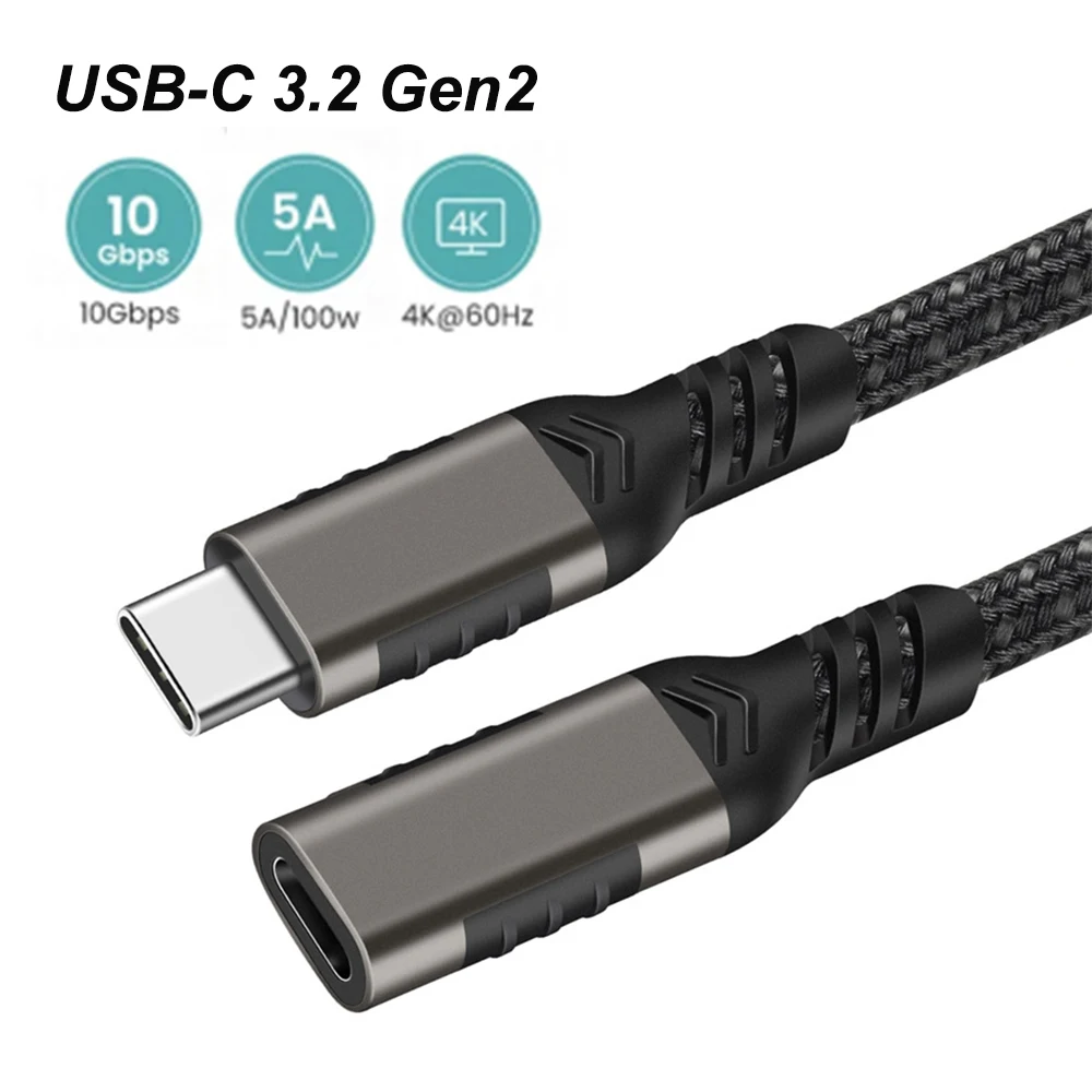 5A 100W Type C 10Gbps Gen2 USB 3.2 to USB-C Type-C Extension Data Quick Charging Cable Extender Cord For Macbook Laptop Phone