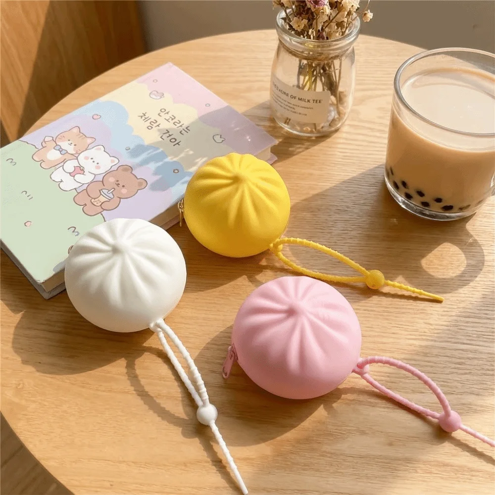 Silicone Steamed Bun Coin Purse Pleated Design Round Plump Simulated Xiaolongbao Storage Pouch Creative Lightweight