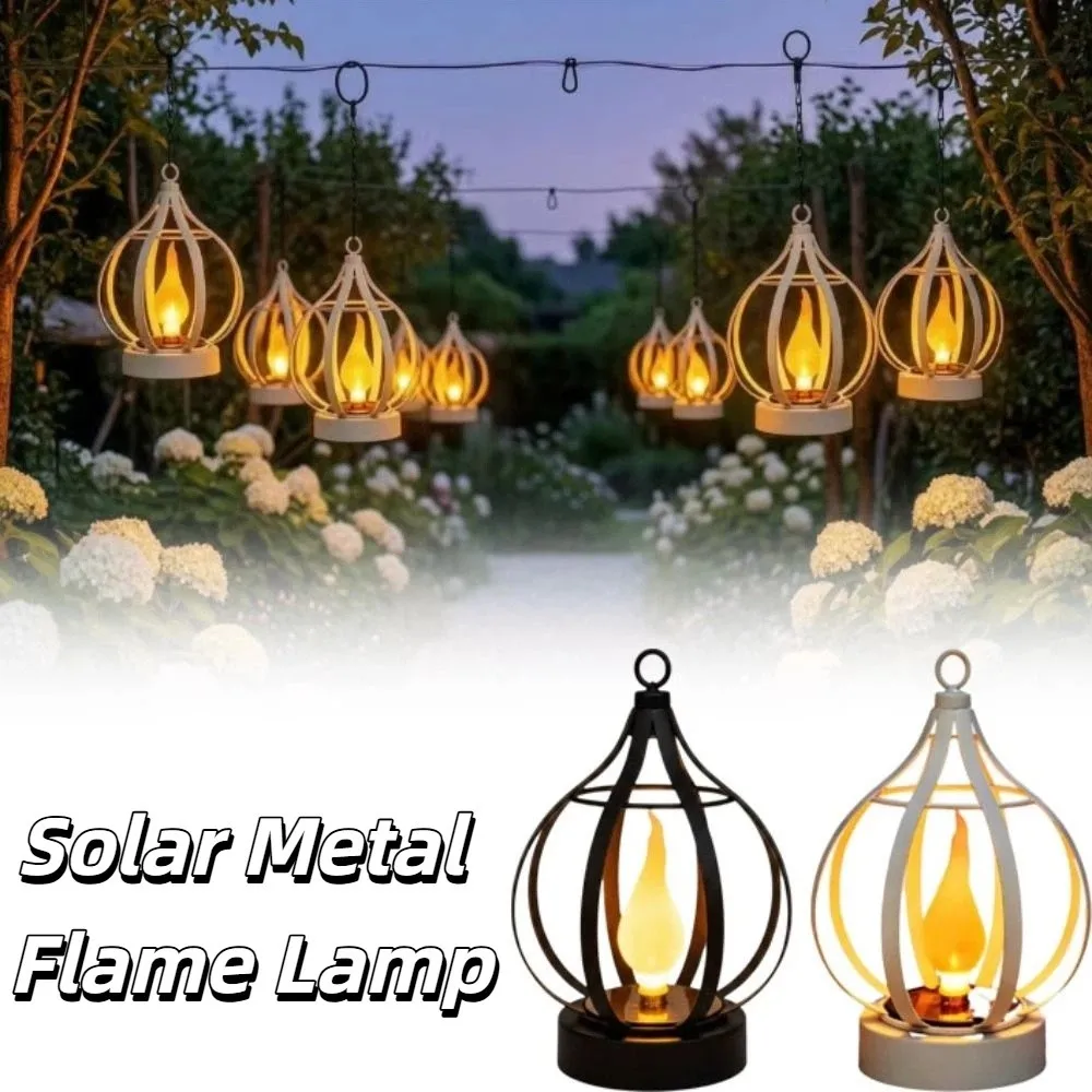 Decoration Metal Solar Lamp Solar Powered Waterproof Flame Lamp Atmospheric Decorative Hanging Projection Lamp Outdoor