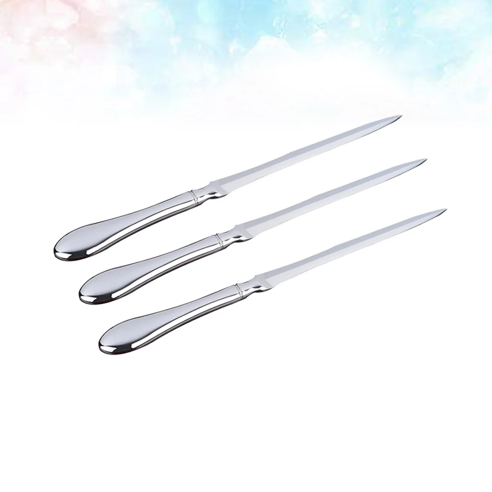 3 stks Metalen Briefopener Europese Stijl Zinklegering Waterdruppelvormige Handvat Envelop Opener Pakket Opening (Zilver)