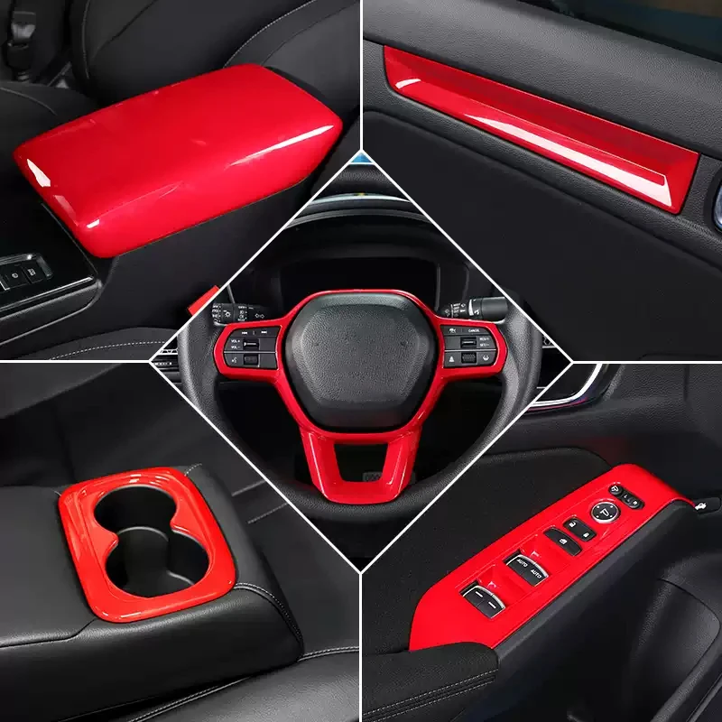 ABS Red Trim for Honda 11th Gen Civic Integra 2022-2025 Car Center Console Trim Steering Wheel Gear Shift Decoration Cover