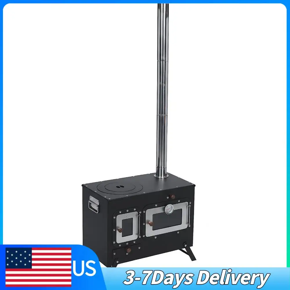 

Wood Burning Stove with Chimney Pipe Wood Burning Fireplace with Oven for Outdoor Heating & Cooking Ice Fishing Hunting