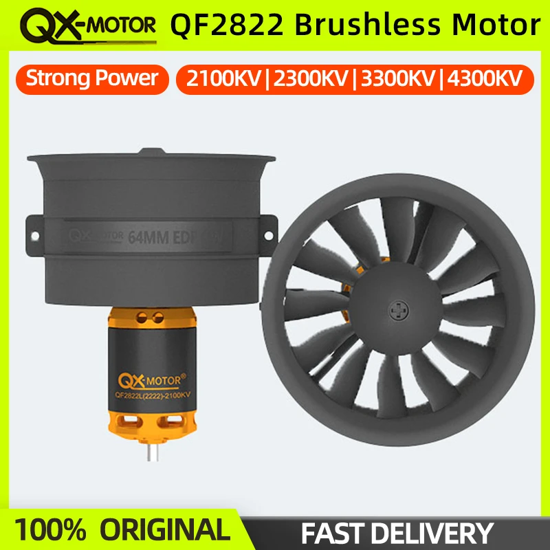 New QX-MOTOR 64mm QF2822 Brushless Motor 2100/2300/3300/4300 KV CW/CCW 12 Blades Ducted Fan For RC Fixed Wing Airplane Model