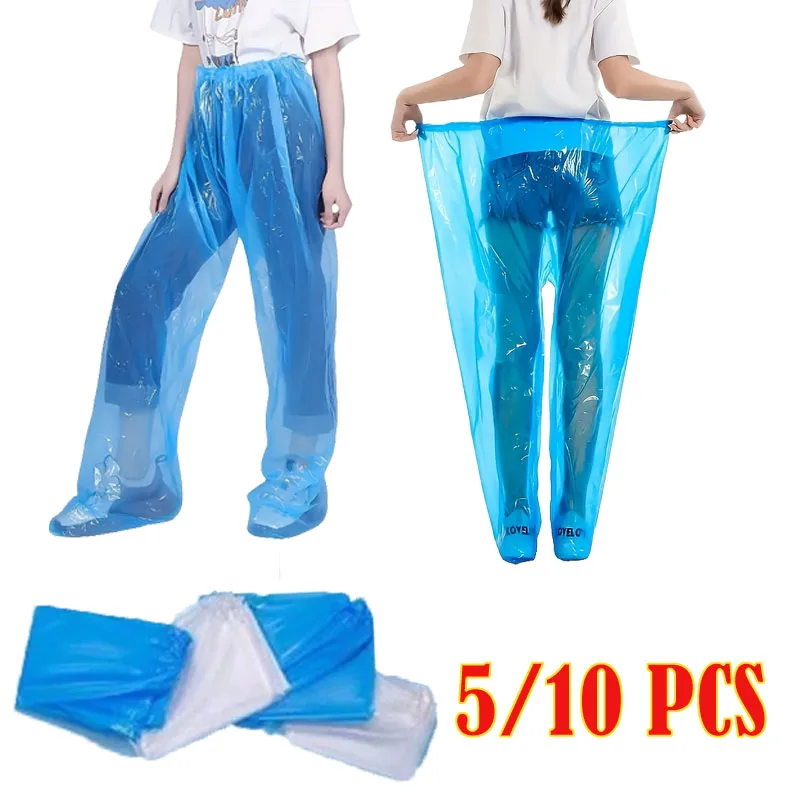 5/10 Stück Einweg-Regenhose, tragbare, spritzwassergeschützte, zweiteilige Regenhose für Outdoor, Reisen, Drifting, Radfahren, fußbedeckende Regenhose