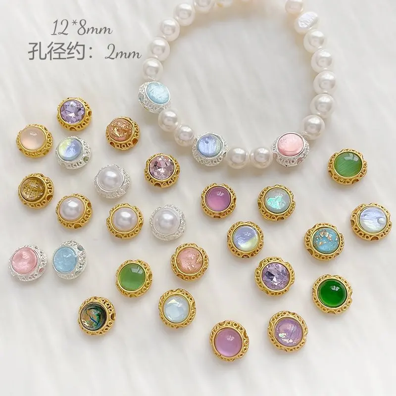 

6pcs Copper-inlaid Beaded Zircon Circular Hollowed-out Carving A Sense Beads Diy Jewelry Handmade Beaded Accessory Materials