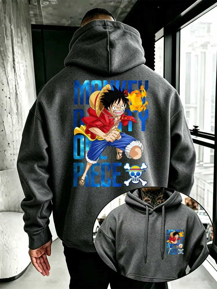 One Piece Monkey D Luffy Hoodie Front BackPrint Luffy Portrait Straw Hat Pirate Logo Anime Fan Casual Pullover Hooded Sweatshirt