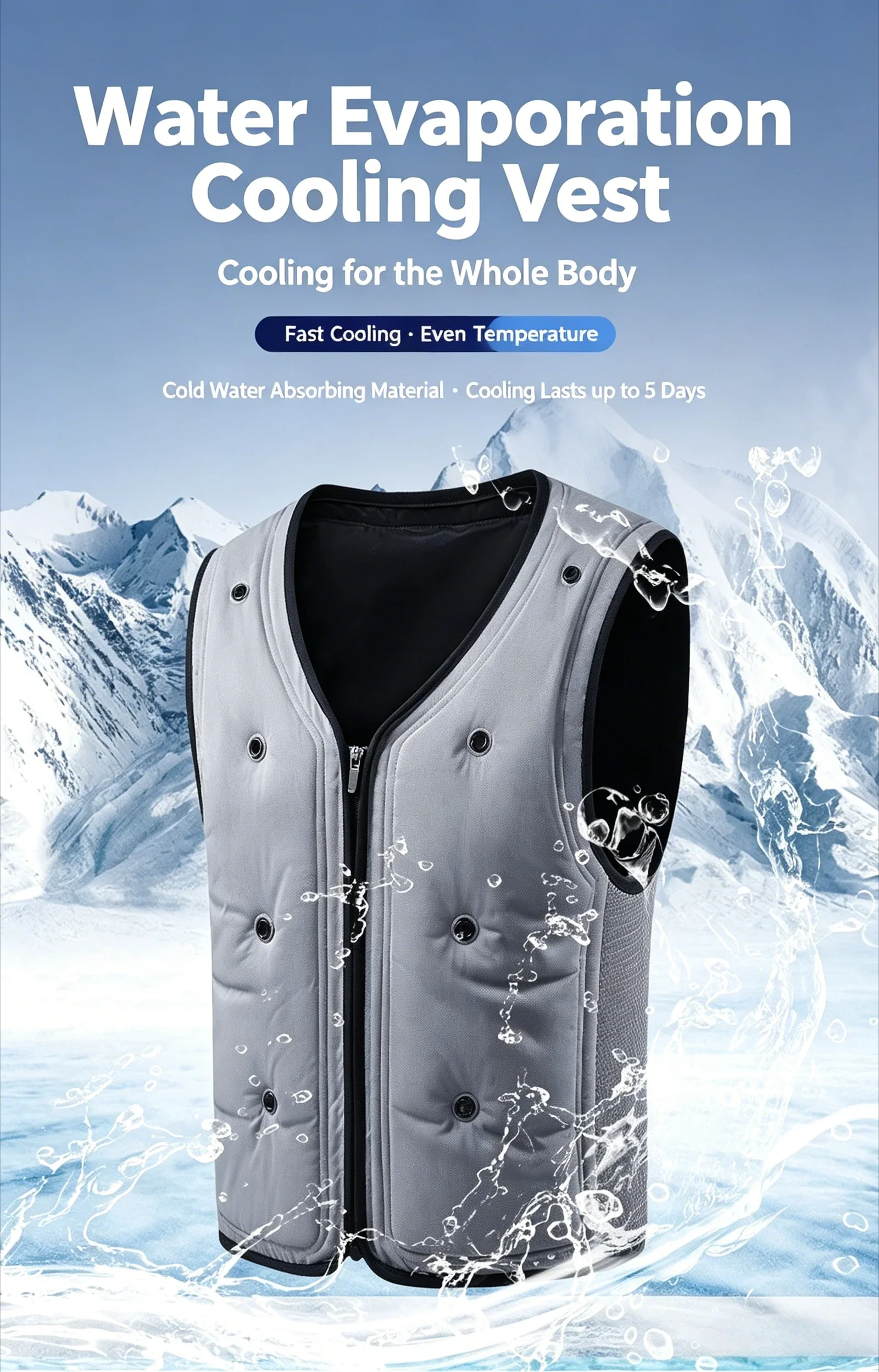 Lightweight Evaporative Cooling Vest, Summer Physical Water Cooling Sleeveless Jacket, Outdoor Physical Refrigeration Air Conditioning Vest
