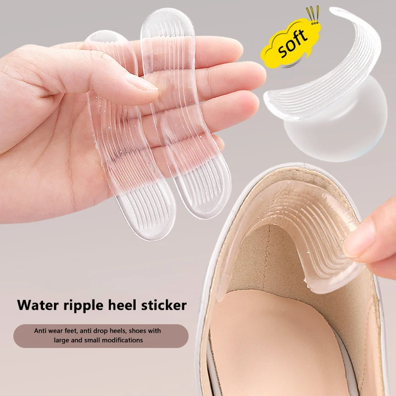 1 paire de autocollants de protection de talons hauts en Gel pour femmes, coussin de talon, soins des pieds, coussinets de chaussures antidérapants pour semelles intérieures de taille réglable