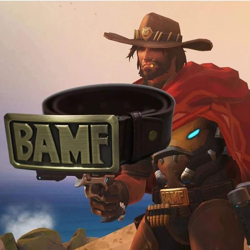 

ГОРЯЧО! Металлический медный ремень с пряжкой Bamf в стиле ковбоя Watch Over Mccree для мужчин и мальчиков, кожаный пояс для косплея и костюмов