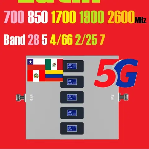 FCC 5 Band 700 850 1700 1900 B12 B13 B17 B28 B4 B66 B2 B25 B7 Cellular Amplifier Signal Repeater Booster Verizon ATT AT&T