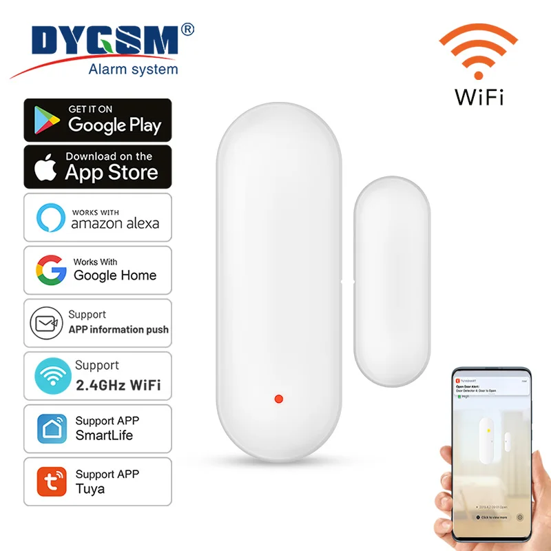 Tuya Smart WiFi Door Sensor Smart Home Open Close Detector Smartlife App Control Notification Compatible with Alexa Google Home