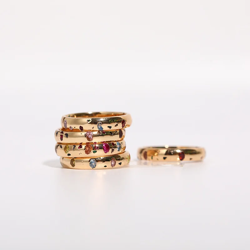 Handmade Eternity Promise Colorful Crystal Inlaid Ring Zircon Engagement Wedding Band Rings for Women Men Finger Jewelry image 5