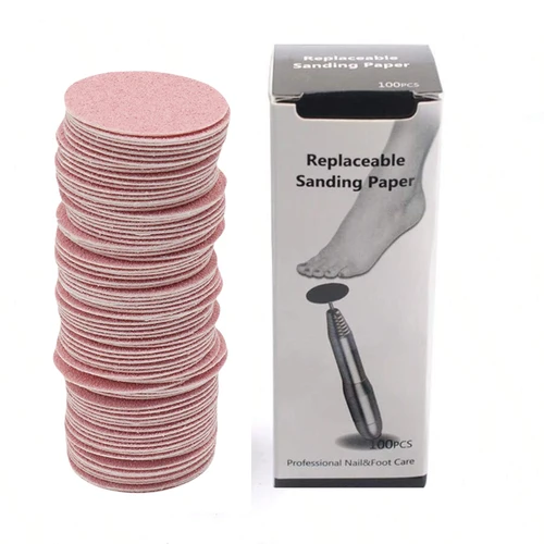 Imagen 2 del producto 100 unids/caja papel de lija colorido de 25mm con eje de Metal Lima de pie removedor de callos disco de papel de lija de repuesto 80 # 150 # 240 #