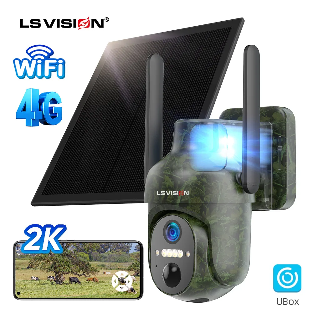 

LS VISION 4G Solar Security Camera Outdoor 4MP WiFi Human/Animal Detection IP66 Waterproof Hunting Camera with 2K Live Streaming