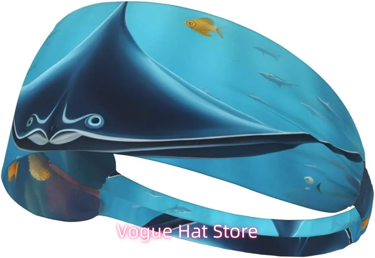 

Manta Ray and Fish Printing Elastic Exercise Headband Head Tie,Headband for Men and Women,Hair Band for Yoga Fitness