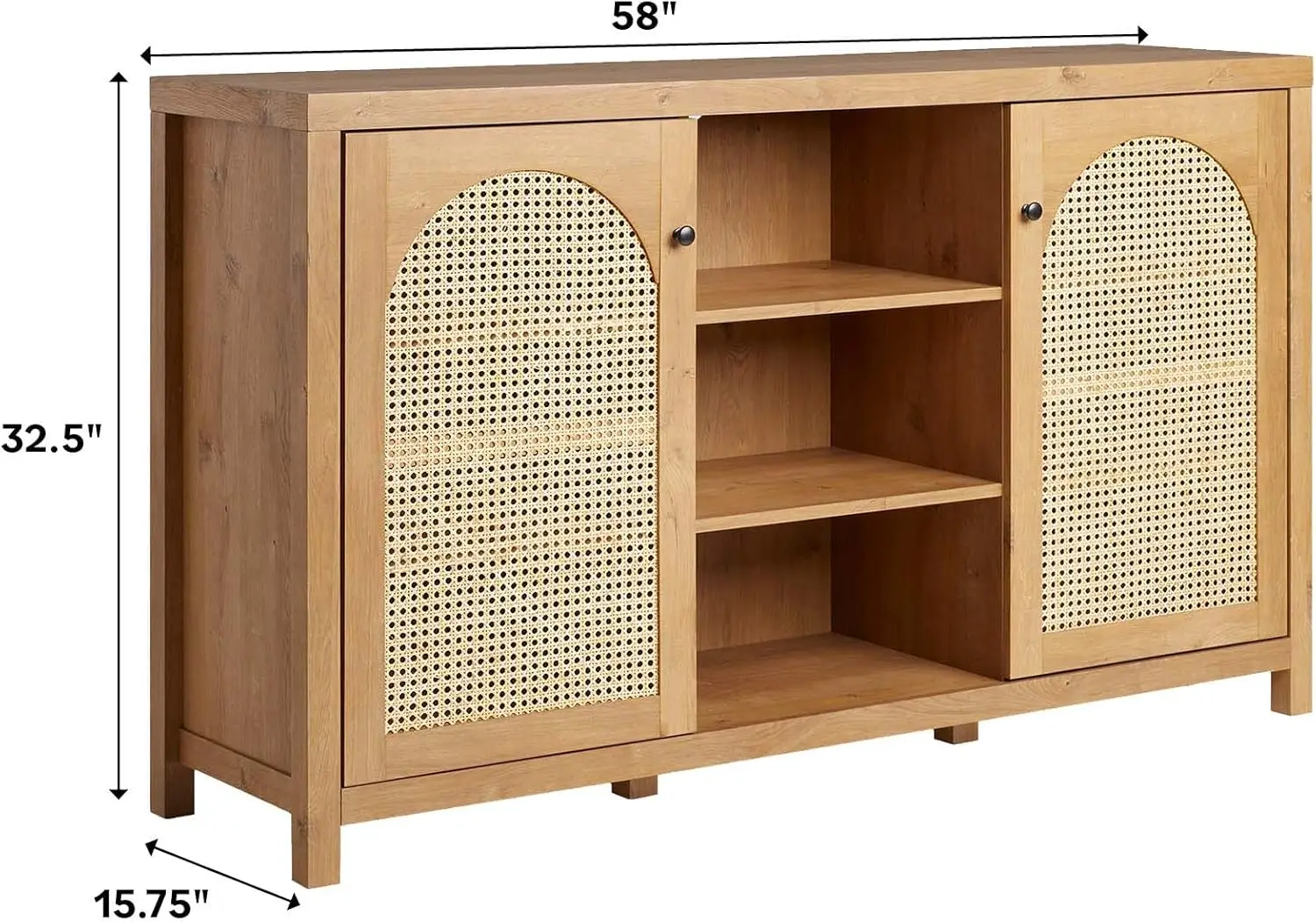 Walker Edison Modern Arched Rattan 2-Door Sideboard, 58 Inch, English Oak