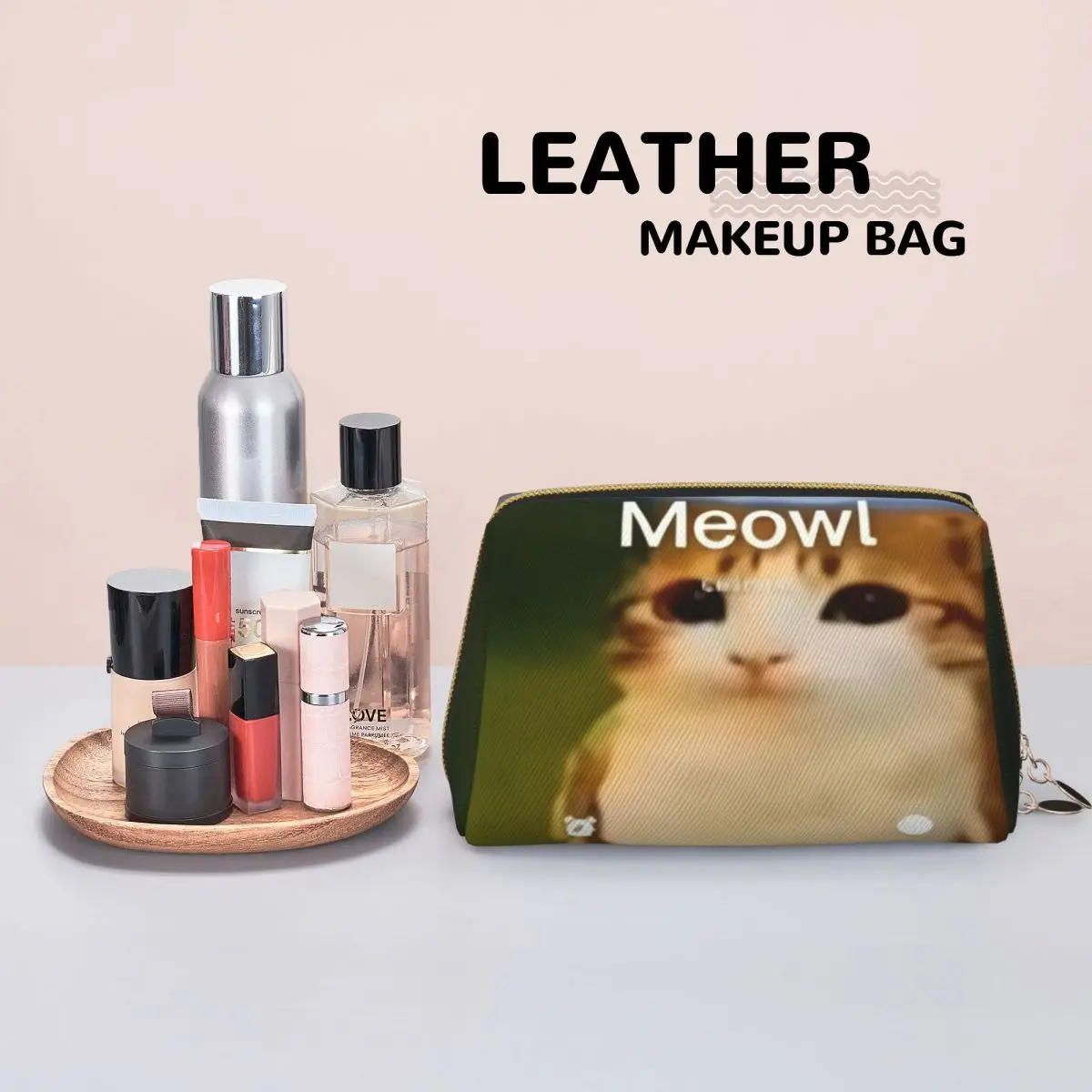 Meowl Is Calling Phone Call Meme Brainrot Funny Cat Owl Women Cosmetic Bags Travel Makeup Organizer Pouch Toiletry Storage