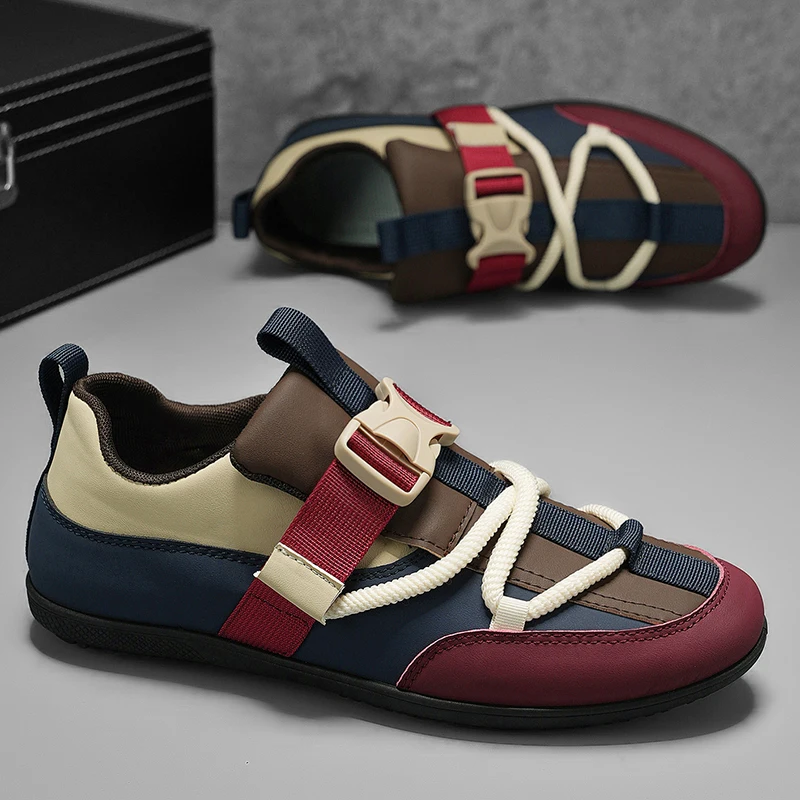 

2025 Fashionable Men's Shoes Men Vulcanized Sneakers Leather Casual Shoes Slip-On Walking Travel Shoes Flat Bottomed Work Shoes