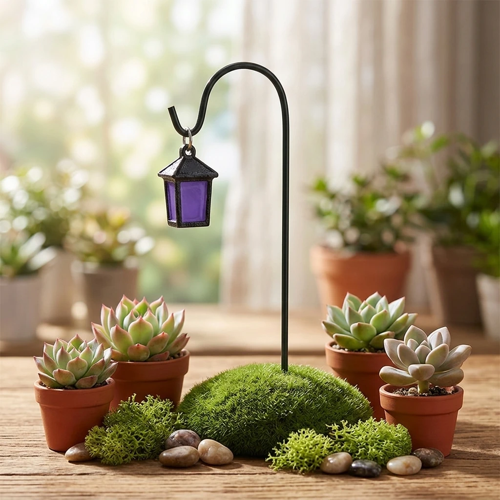 Iron Lantern Shaped Flower Pot with Glow-in-The-Dark Coating for Succulent Landscape DIY Garden Decoration