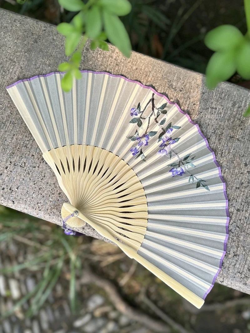 China craft folding fan handmade double-sided embroidery bamboo fan send friends wedding fans gift fan travel selfie decoration