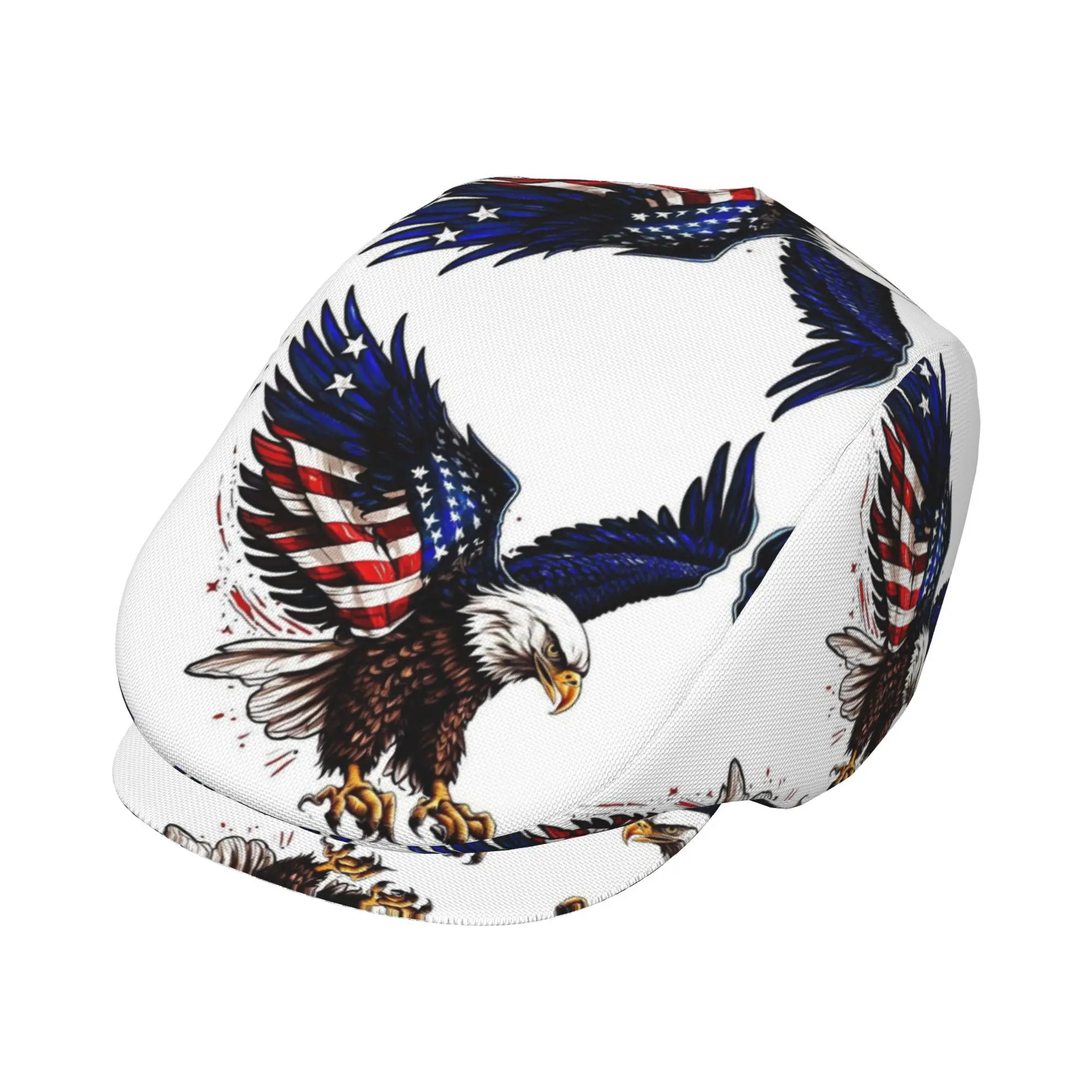 1pc Eagle with Flag Wings All-over Print Flat-top Hats for Men and Women, Newsboy Caps, Berets, Irish Hats, Driver Caps,  Hats,