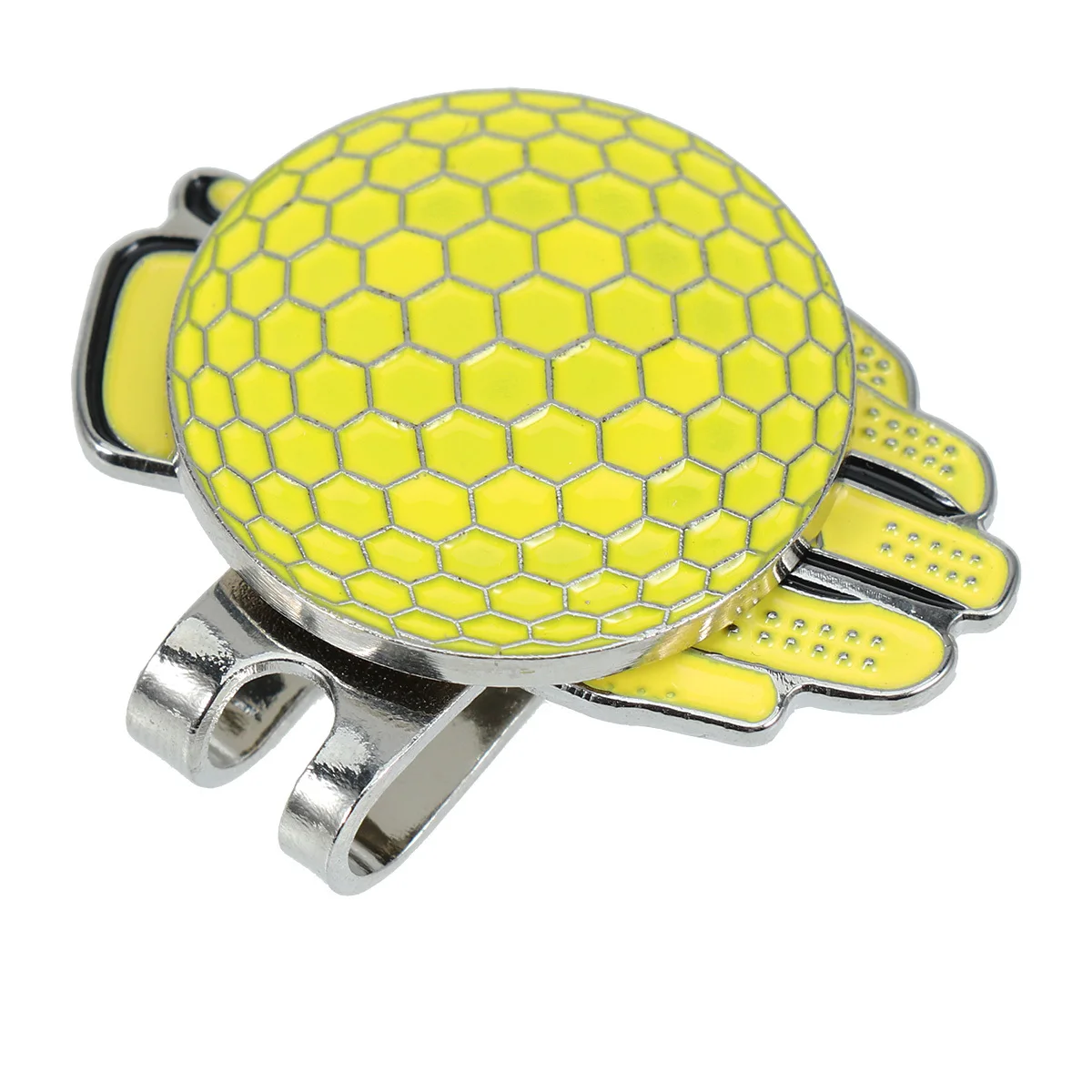 قفازات على شكل قبعة صفراء، مشبك قناع، علامة كروية متينة، حجم الجيب، محمول، خفيف الوزن، قبعة جولف من خليط معدني