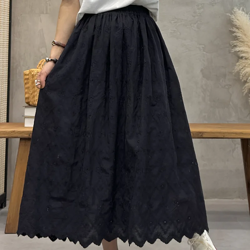 New Spring Cotton Retro Skirt Women A-Line Floral Embroidery Loose Skirt Girl Sweet Fashion Elegant Skirt 2024 Summer B43985QM