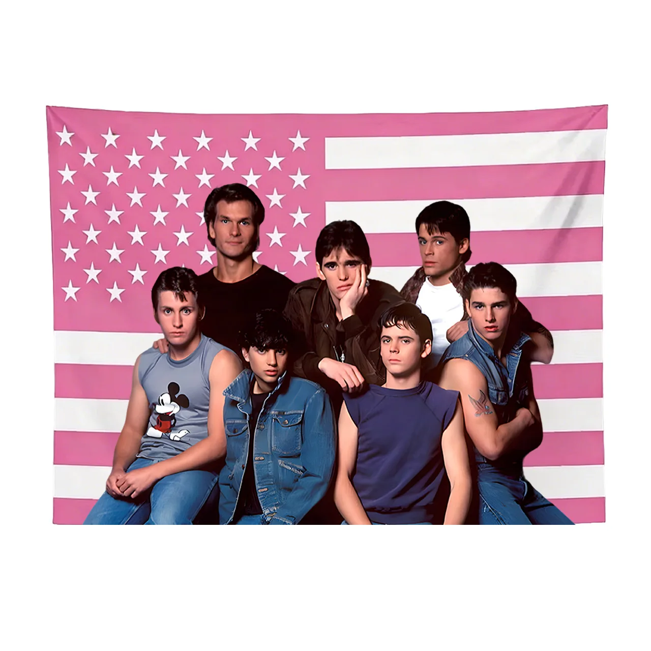 The Outsiders Cast Pink American Flag Wandteppich, ästhetischer Retro-Wandbehang, Schlafzimmer- und Wohnheimdekoration, Geschenk für 80er-Jahre-Filmfans