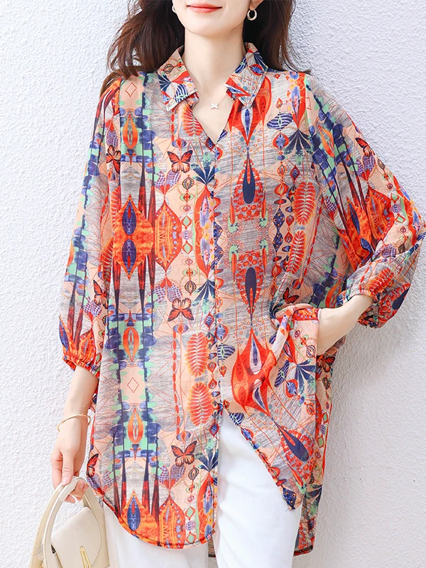 

Рубашка миди в стиле ретро с цветочным принтом, свободного кроя, больших размеров, женская, повседневная, комфортная, весенняя новинка, распродажа.